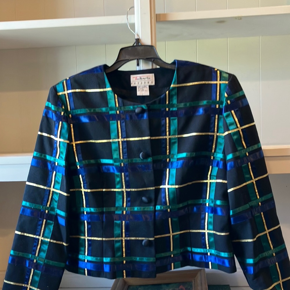 NWOT Talbots Jacquard Blazer 12P Special Occasion Black Crepe Party Jacket Lined